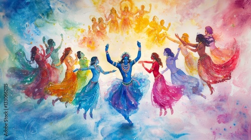 Generic Festive Watercolor Scene Lord Vibrant Dancing