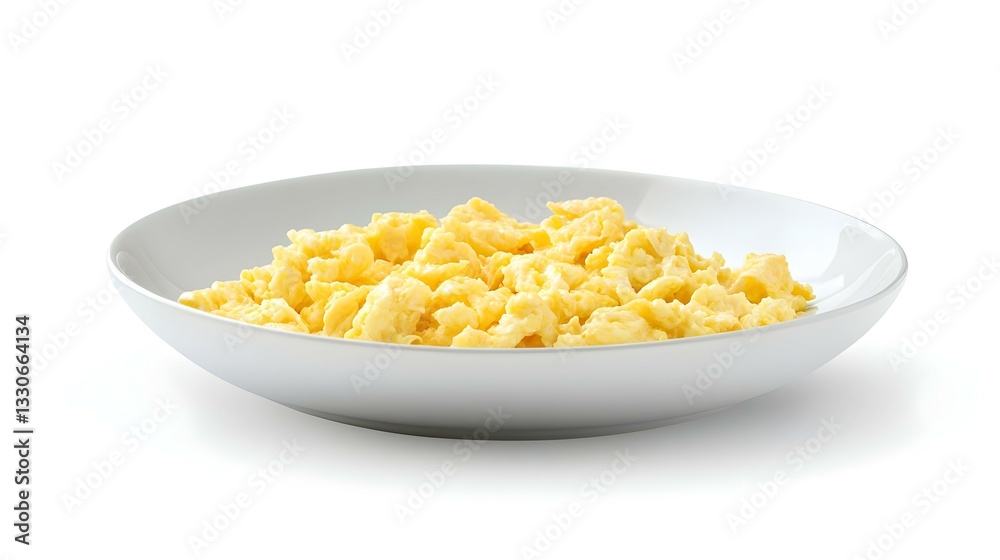 Plate of delicious scrambled eggs isolated Plate of delicious scrambled eggs isolated