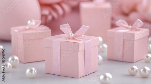 Obraz na płótnie pink gift box with ribbon on pink background. w salonie