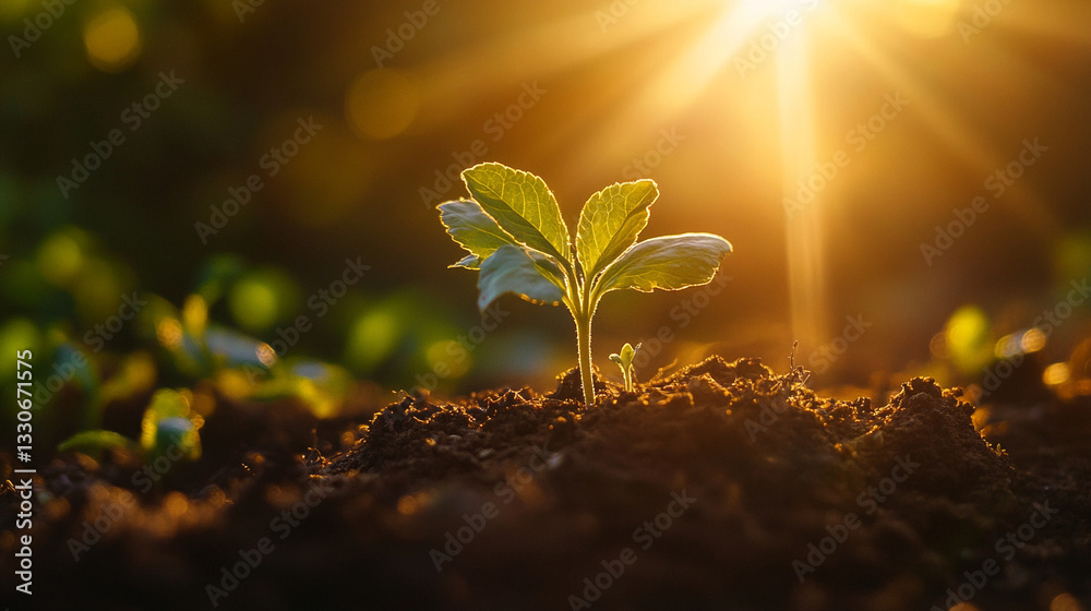 plant in the ground with sunsine.