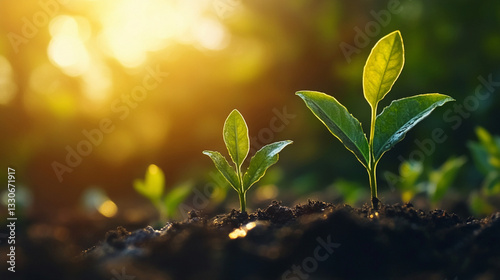 Obraz na płótnie Plant growth action captured in a beautiful nature scene with sunrise light, symbolizing life, hope, and natural beauty evolution.
w salonie