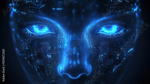 Wallpaper Mural Intricate Cybernetic Humanoid Face with Glowing Blue Eyes Torontodigital.ca