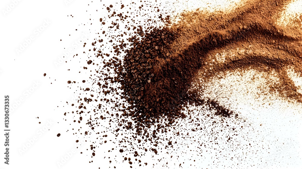 Milled coffee powder pile for espresso isolated Milled coffee powder pile for espresso isolated