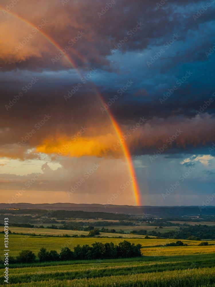 Sunset with a rainbow on the horizon. Sunset with a rainbow on the horizon.