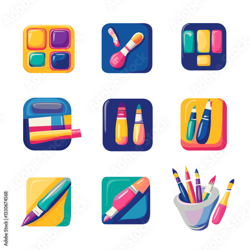 Artistic Painting and Drawing Supplies Set, Creative Tools Icon Collection