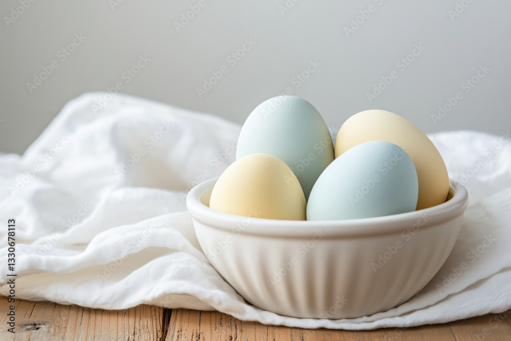 Pastel colored Easter eggs in a ceramic bowl Pastel colored Easter eggs in a ceramic bowl