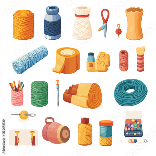 Colorful Sewing and Crafting Items Isolated on White Background
