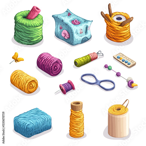 Colorful yarn and knitting accessories create crafting fun and artful hobby
