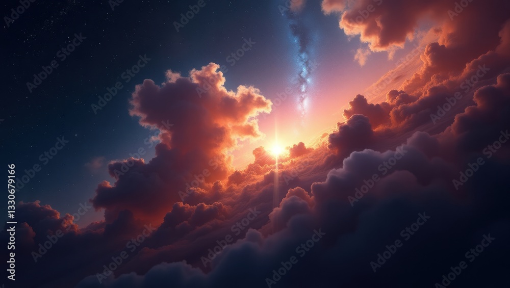 Fototapeta premium Sunrise through a celestial cloud layer