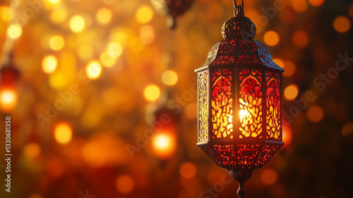 Obraz na płótnie Retro Pattern Ramadan Lamp For Eid Mubarak In 4K With A Traditional Islamic Design And Warm Golden Glow Background
w salonie