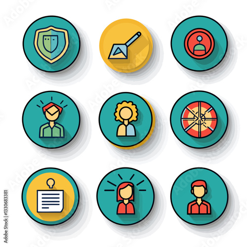Icon Set Illustrating Concepts of Security, Productivity, and Ideas