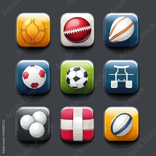 Sports app icons showcase soccer baseball rugby and billiards game