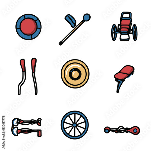 Vintage Circus Equipment: Cannonball, Crutches, Training Apparatus, Wheel