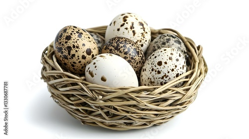 Eggs in a wicker basket isolated on white