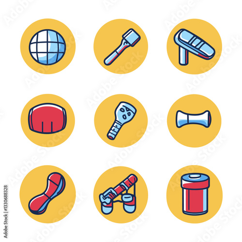 Set of Colorful Massage Therapy Icons on Yellow Background for Spa Designs