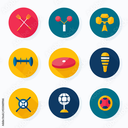 Circle Icon Set: Tools, Devices, Food, Sports - Graphic Resource Vector