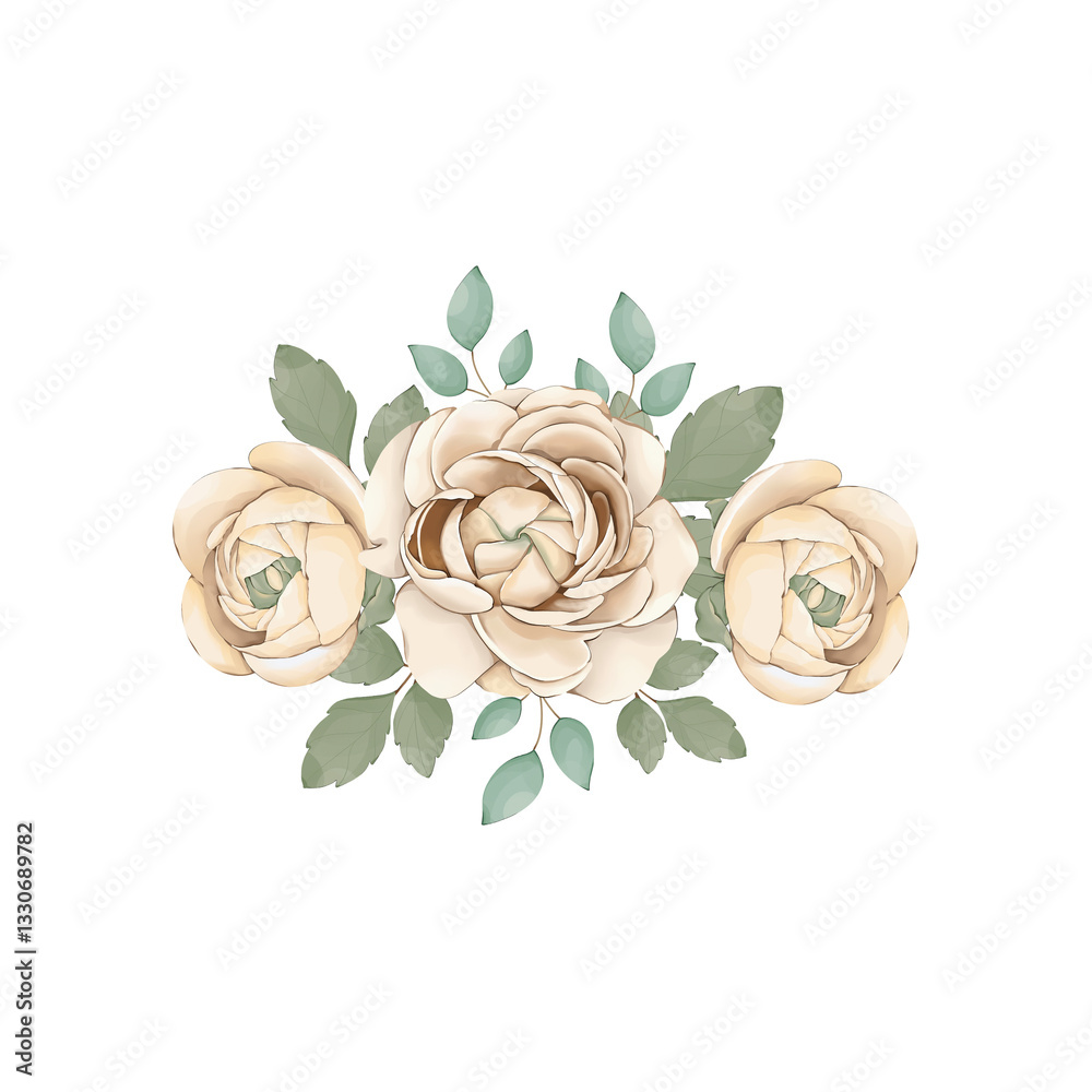 Fototapeta premium Floral bouquet of roses and leaves