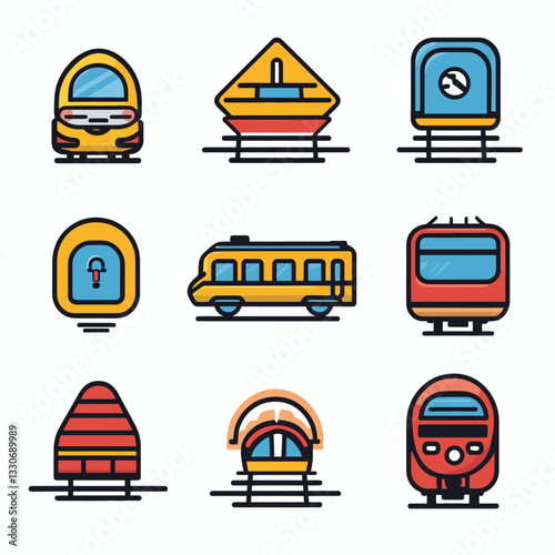 Set of Train Icons; Modern Subway, Railway, Commute, High-Speed Transports