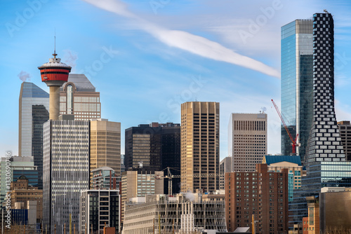 Calgary downtown: high-rise buildings and the iconic tower