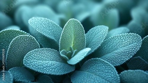 Closeup of textured sage plant leaves showing detail