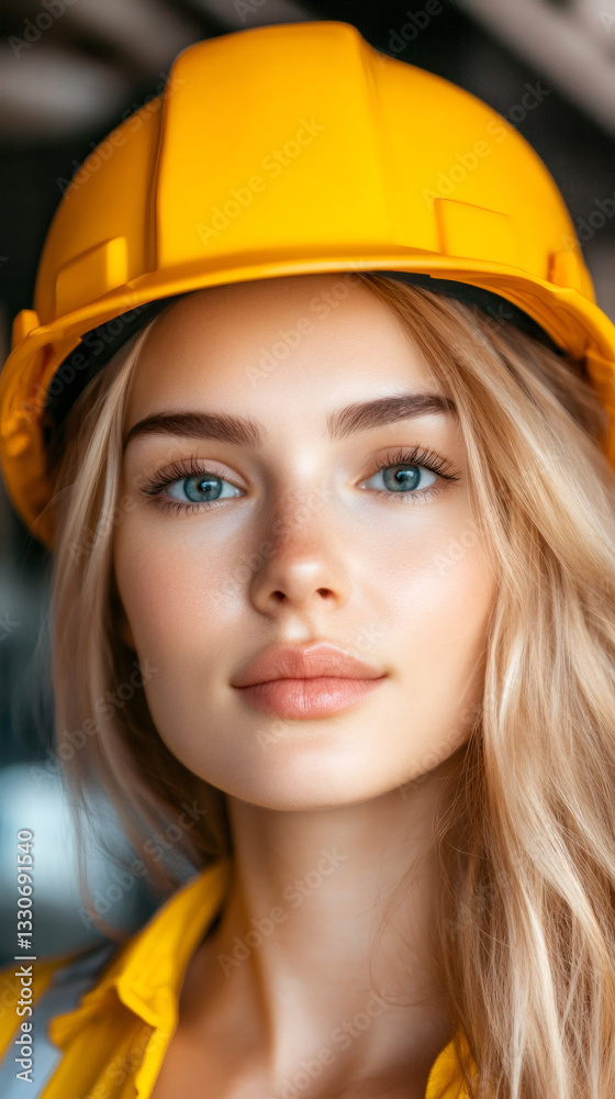 Portrait of a beautiful young woman architect or engineer wearing a safety helmet and workwear Portrait of a beautiful young woman architect or engineer wearing a safety helmet and workwear