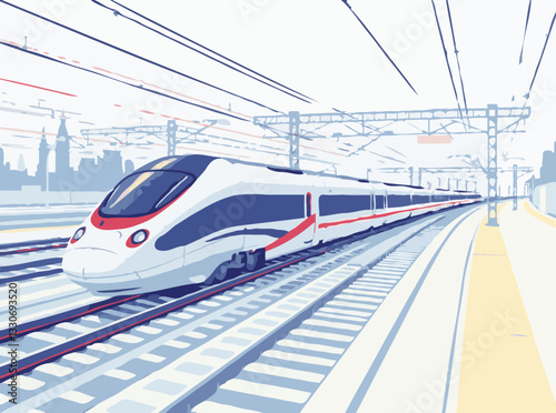high-speed rail travel with a vector scene featuring streamlined trains traversing modern rail networks. efficiency of high-speed trains