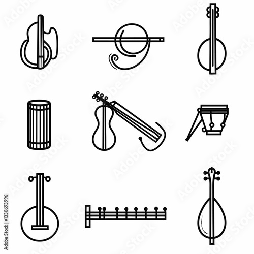 String Instrument Icons: Musical Sound, Cultural Heritage, Orchestral Art