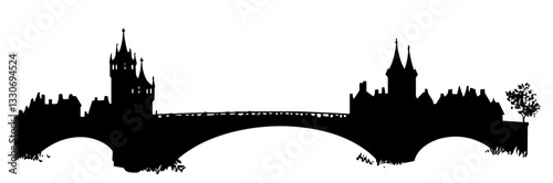 charles bridge with historic towers black silhouette vector shape