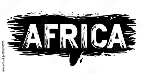 africa text with grunge paintbrush background and continent shape in bold black vector