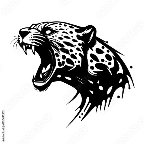 roaring jaguar head with fierce expression black silhouette vector shape