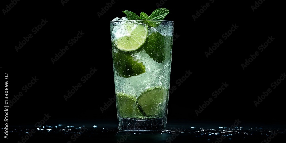 Cool Invigorating Mint Lime Refresher with Crisp Ice and Vibrant Green Leaves Cool Invigorating Mint Lime Refresher with Crisp Ice and Vibrant Green Leaves