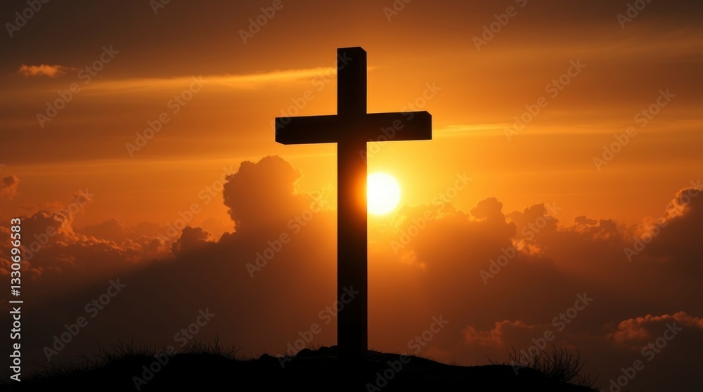 Sunset Silhouette Cross Christian Religious Image Sunset Silhouette Cross Christian Religious Image