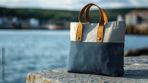 Stylish canvas tote bag by the water