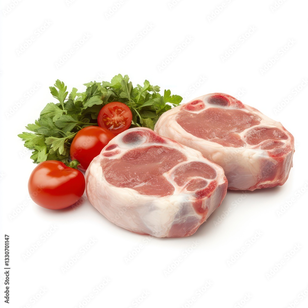 Raw lamb chops with herbs, studio shot, food photography, recipe ingredient Raw lamb chops with herbs, studio shot, food photography, recipe ingredient