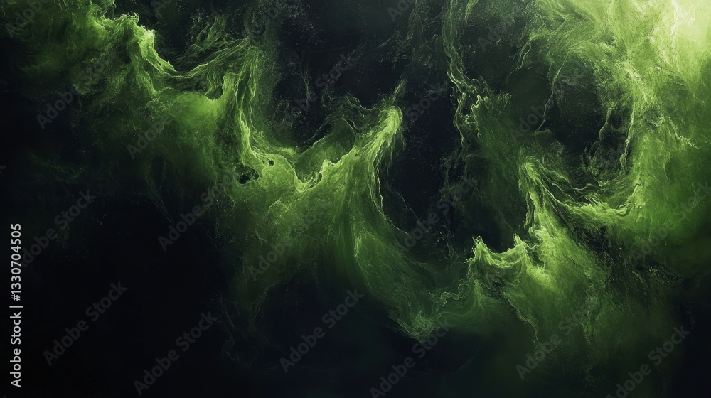 Abstract Green Swirls on Dark Background with Mystical Patterns Abstract Green Swirls on Dark Background with Mystical Patterns