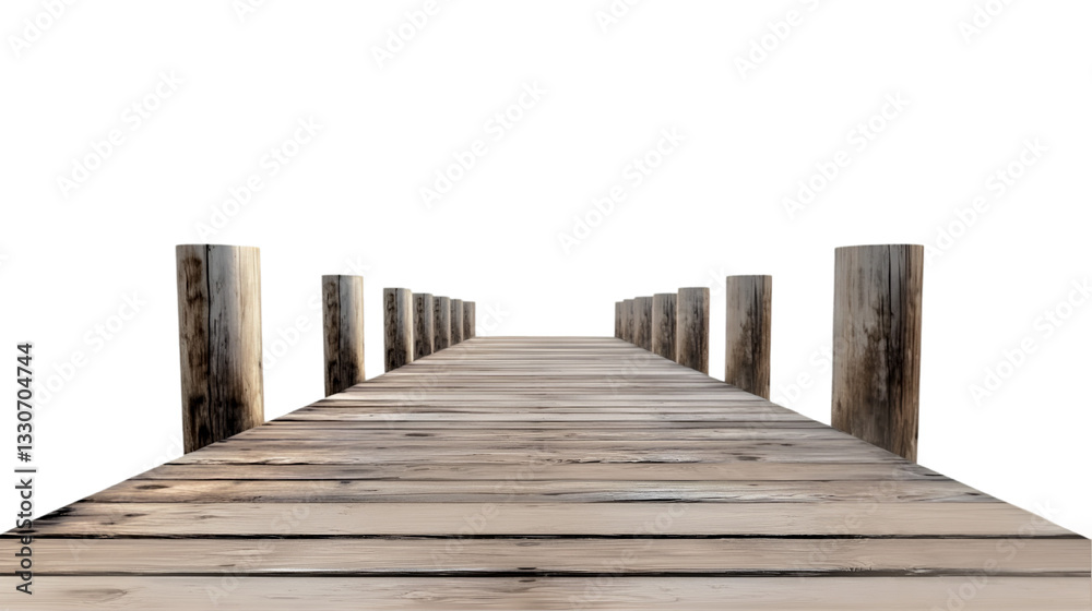 Obraz premium Wooden Dock Extending to Dark Horizon Peaceful Solitude, Isolated on Transparent Background