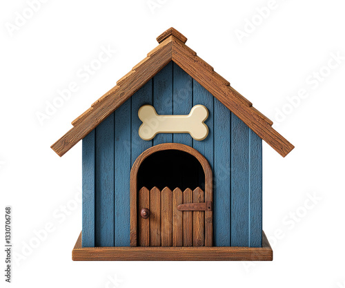 Wooden Dog House with Blue and Brown Colors and Bone Shape Sign