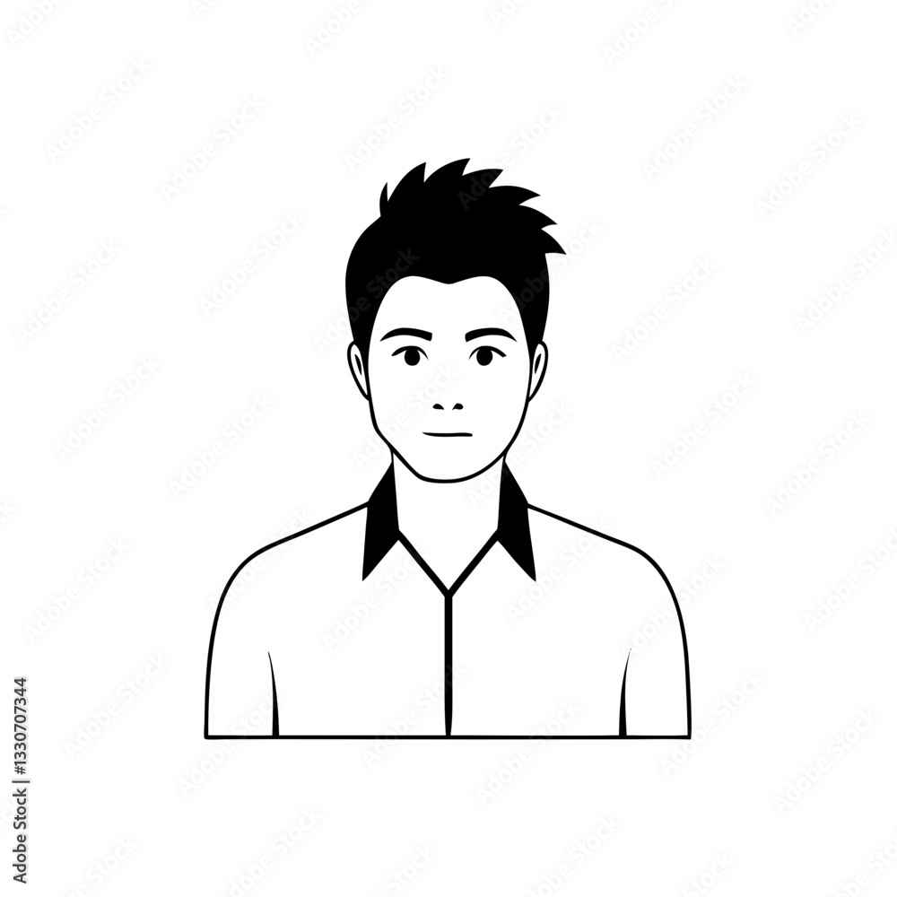 a minimalist illustration of a man, focused on the upper body, features sharp black hair, a collared shirt, and a neutral expression vector illustration a minimalist illustration of a man, focused on the upper body, features sharp black hair, a collared shirt, and a neutral expression vector illustration