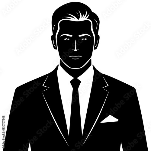 a sharply dressed man in a suit and tie, representing authority and professionalism. The image is a silhouette of a man, exuding confidence and power