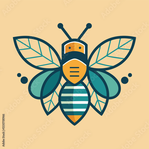 Wallpaper Mural Vector illustration logo of a stylized bee with black and yellow stripes and intricate wings surrounded by dots in a vibrant design Torontodigital.ca