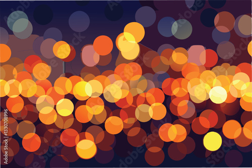 Colorful bokeh lights twinkle in a vibrant city skyline during the evening, creating a festive and joyful atmosphere