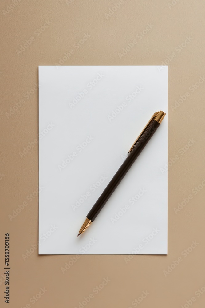 Blank notepad, pen, beige background; note-taking, planning Blank notepad, pen, beige background; note-taking, planning