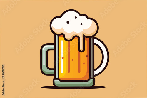 Refreshing frothy beer in a transparent mug with a frosty golden hue set against a vibrant yellow background during a festive celebration