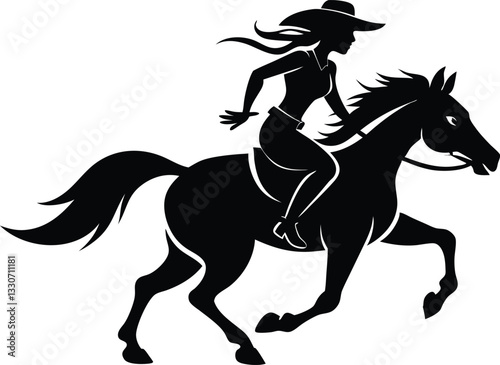 Cowgirl running horse black silhouette