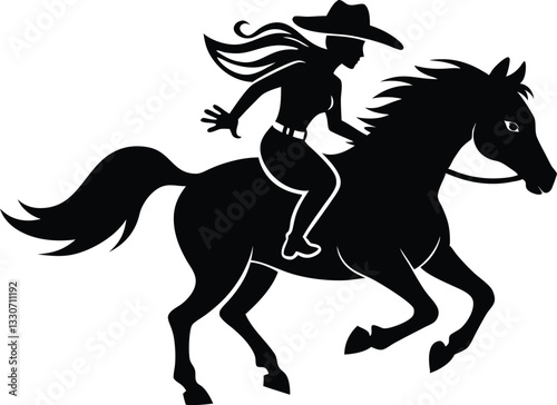 Cowgirl running horse black silhouette