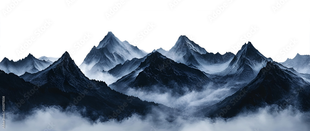 Fototapeta premium Misty Mountainscape Dark Blue Peaks Cloud Cover