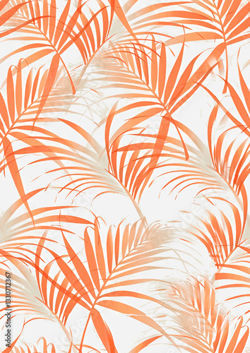 Coral palm shadows pattern. Seamless, light and airy design with palm leaf silhouettes. Perfect for fabric, prints, & more.
