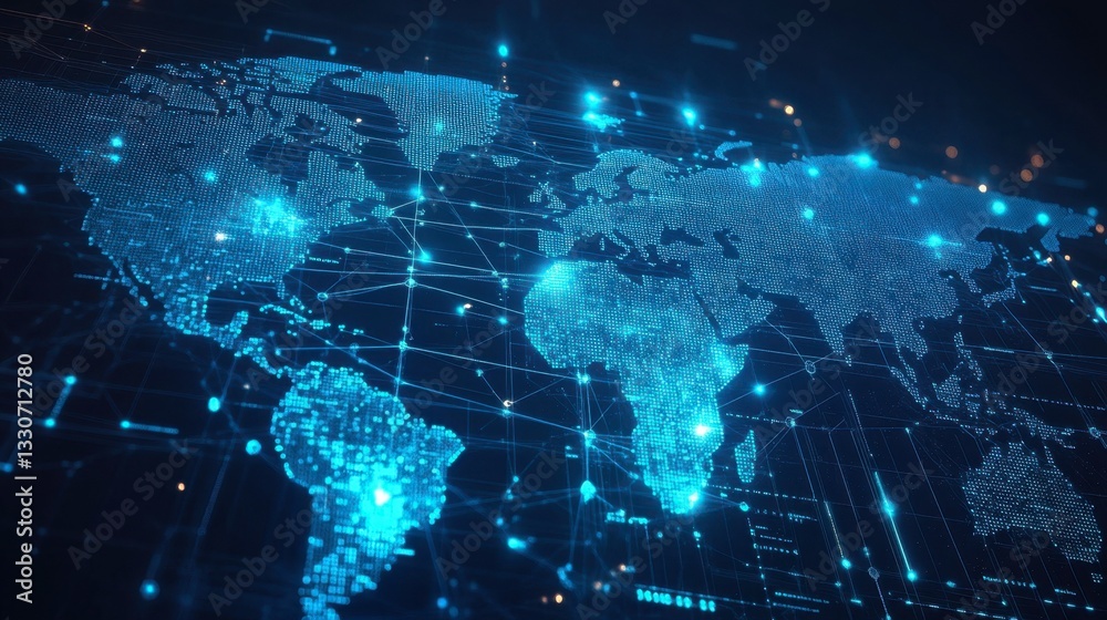 Modern Digital World Map with Network Connections in Blue Colors Modern Digital World Map with Network Connections in Blue Colors
