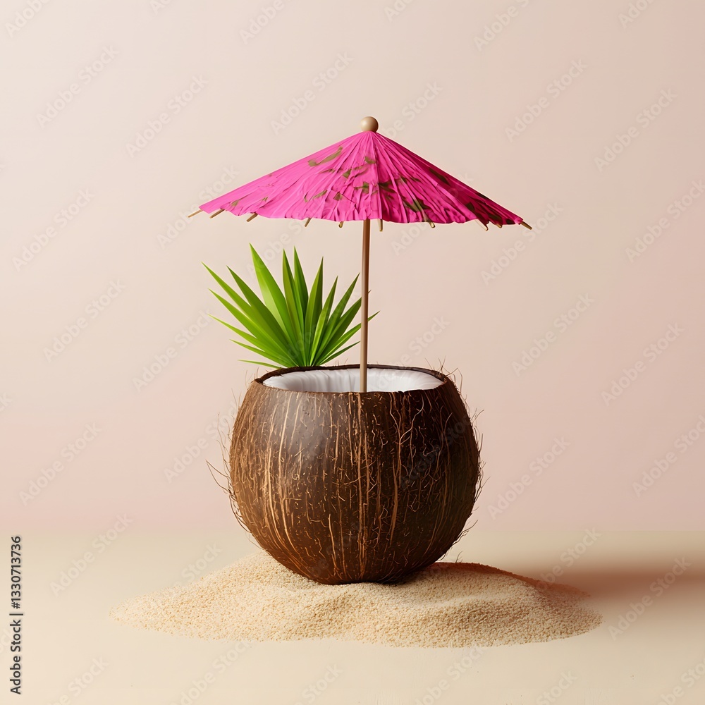 custom made wallpaper toronto digitalTropical decor idea coconut planter with umbrella home interior minimalist design bright colors artistic view nature-inspired