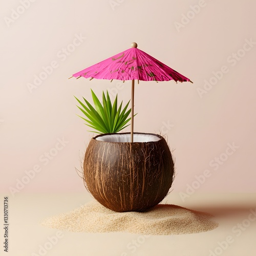 Wallpaper Mural Tropical decor idea coconut planter with umbrella home interior minimalist design bright colors artistic view nature-inspired Torontodigital.ca